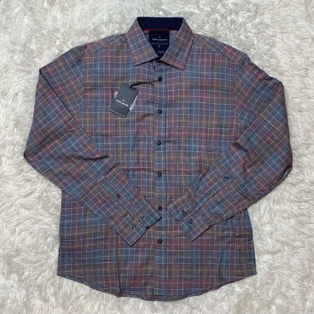 New Daniel Hechter Paris Mens Dress Shirt Size Medium Plaid NEW with Tags